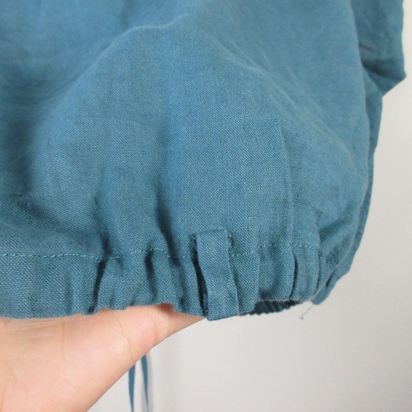 Athleta Playa Tie Top Women 2X Blue 100% Linen Short Sleeve Tie Waist Casual 274 - Picture 5 of 12